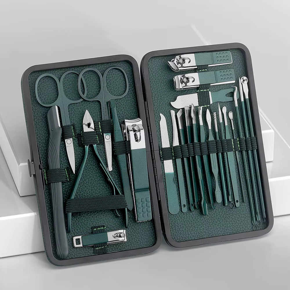 Green 7/13/24 Pcs Stainless Steel Nail Cutter and Pedicure Scissors Set - Portable Manicure and Pedicure Tool Nail Clipper Set